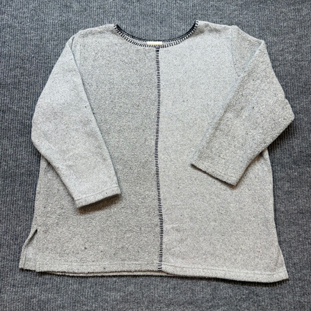 Coldwater Creek Sweater Womens 2X Heather Gray Wool Blend Blanket Stitch Knit
